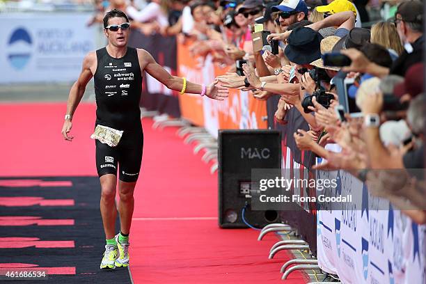 Leon Griffin of Australia finishes in second place at Ironman 70.0 on January 18, 2015 in Auckland, New Zealand.