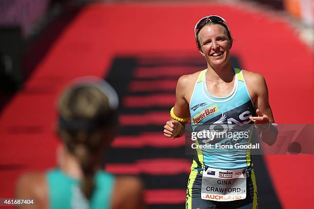 Gina Crawford of New Zelaland finishes in second place at Ironman 70.0 on January 18, 2015 in Auckland, New Zealand.
