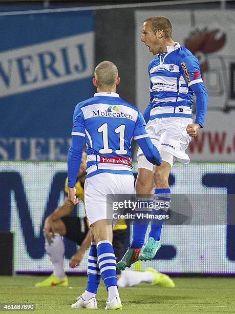 Remy Amieux of NAC Breda, Jesper Drost of PEC Zwolle, Bart van Hintum of PEC Zwolle during the Dutch Eredivisie match between PEC Zwolle and NAC...