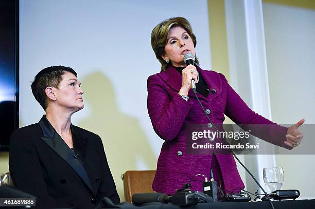 Beth Ferrier and Gloria Allred attend a press conference regarding allegations against Bill Cosby on January 17, 2015 in Denver, Colorado.
