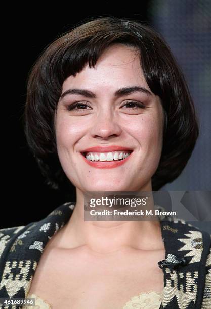 Actress Shannyn Sossamon speaks onstage during the 'Wayward Pines' panel discussion at the FOX portion of the 2015 Winter TCA Tour at the Langham...