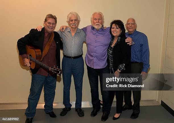 Musicians Terry Williams, Gene Lorenzo, Kenny Rogers, Mary Arnold Miller, and Mike Settle attend a panel discussion with Kenny Rogers and the First...