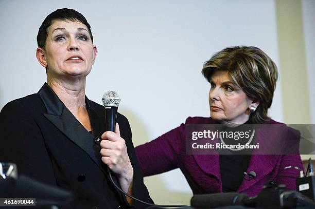 Beth Ferrier and Gloria Allred attend a press conference regarding allegations against Bill Cosby on January 17, 2015 in Denver, Colorado.