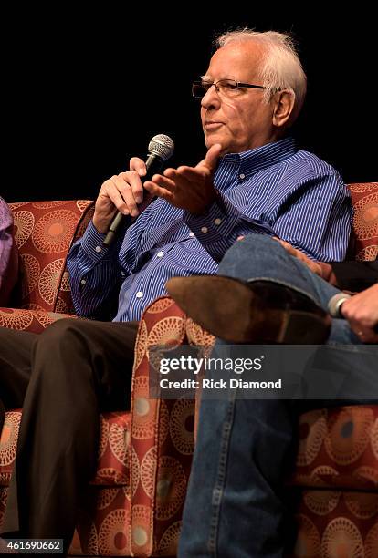 Musician Mike Settle speaks during a panel discussion with Kenny Rogers and the First Edition at the Country Music Hall Of Fame and Museum in the CMA...