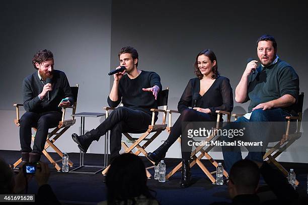 Drew Taylor, Paul Wesley, Dina Shihabi and Sean Mullin attend Apple Store Soho Presents Meet The Filmmakers: Paul Wesley, Dina Shihabi and Sean...