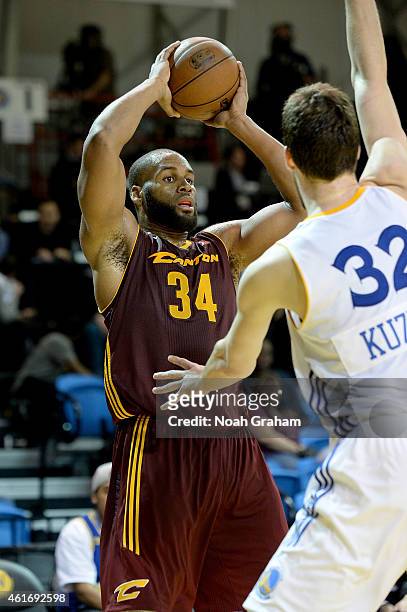 Arinze Onuaku of the Canton Charge looks to pass against the Santa Cruz Warriors during the 2015 NBA D-League Showcase presented by Samsung at the...