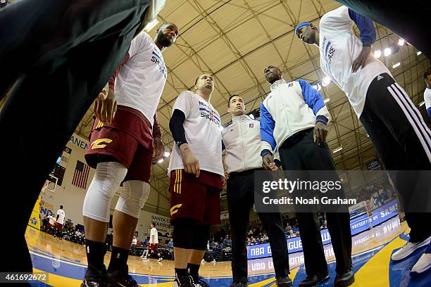 The Santa Cruz Warriors captains meet with the Canton Charge captains during the 2015 NBA D-League Showcase presented by Samsung at the Kaiser...