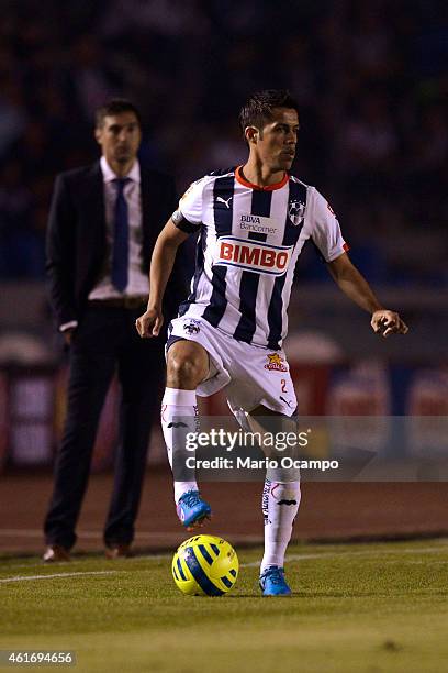 Severo Meza of Monterrey controls the ball during a match between Monterrey and Pachuca as part of 2nd round Clausura 2015 Liga MX at Tecnologico...