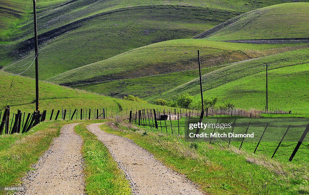 Green hills with road