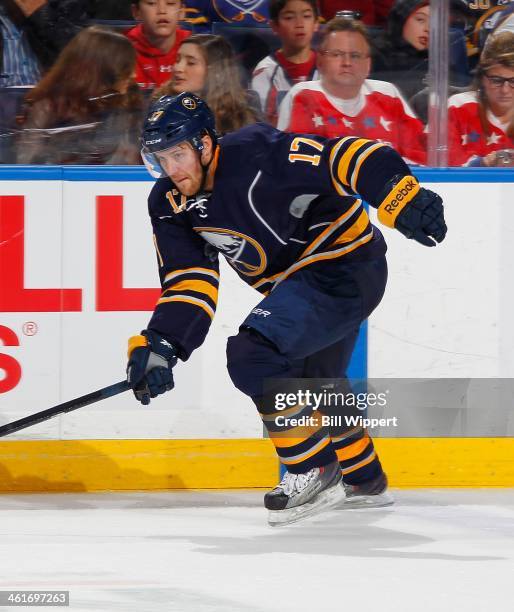 Linus Omark of the Buffalo Sabres skates against the Washington Capitals on December 29, 2013 at the First Niagara Center in Buffalo, New York.