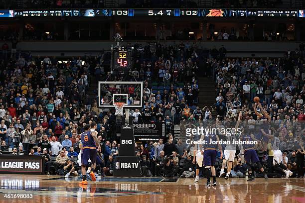 Gerald Green of the Phoenix Suns hits the game winning shot against the Minnesota Timberwolves on January 8, 2014 at Target Center in Minneapolis,...