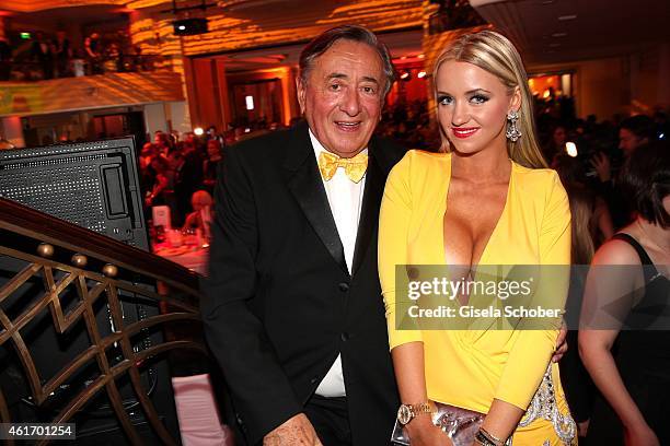 Richard Lugner and his wife Cathy 'Spatzi' Lugner during the German Filmball 2015 at Hotel Bayerischer Hof on January 17, 2015 in Munich, Germany.