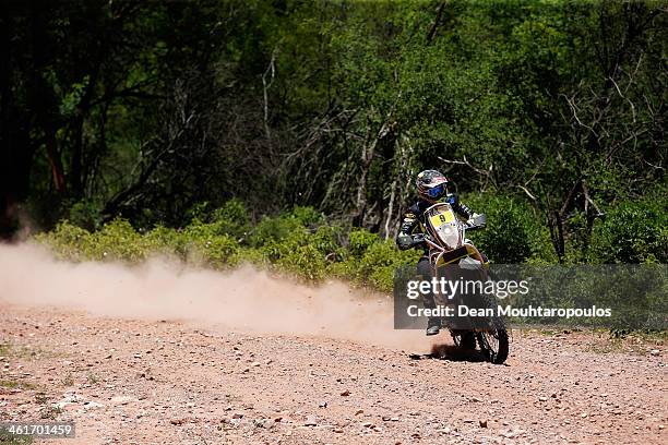 David Casteu of France for the ELF KTM Factory Team competes during Day 6 of the 2014 Dakar Rally on January 10, 2014 near Embalse Cabra Corral,...