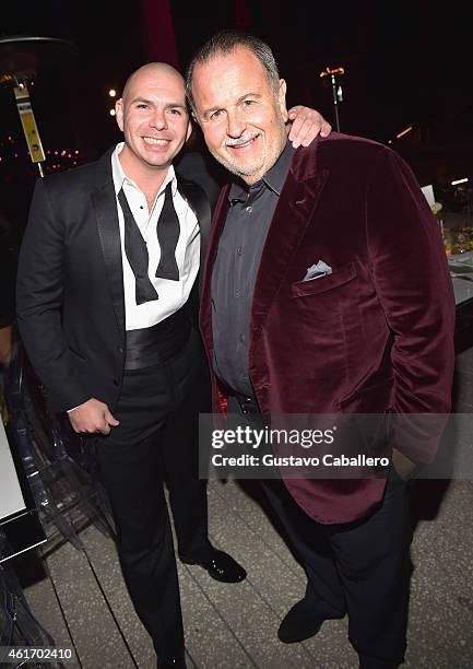 Pitbull and Raul "El Gordo" de Molina attend Perez Art Musem supporters and Miami's philanthropic leaders gather at PAMM Art of the Party Presented...