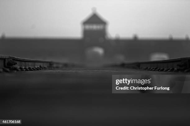 The railway track leading to the infamous 'Death Gate' at the Auschwitz II Birkenau extermination camp on November 13, 2014 in Oswiecim, Poland....