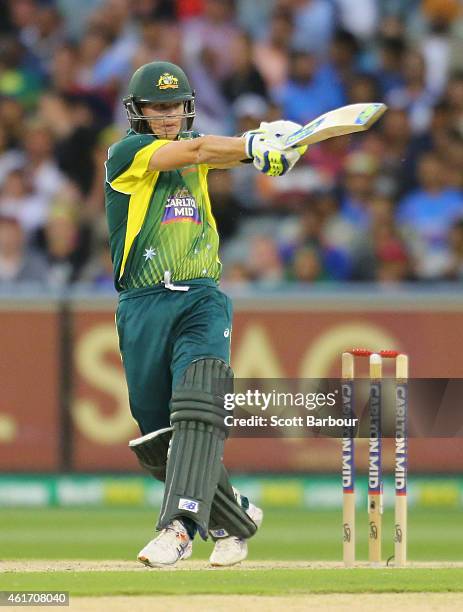 Steven Smith of Australia bats during the One Day International match between Australia and India at the Melbourne Cricket Ground on January 18, 2015...