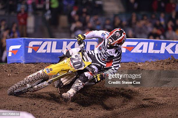 Broc Tickle finished a solid fifth place at the Monster Energy/AMA Supercross at Angel Stadium on January 17, 2015 in Anaheim, California.