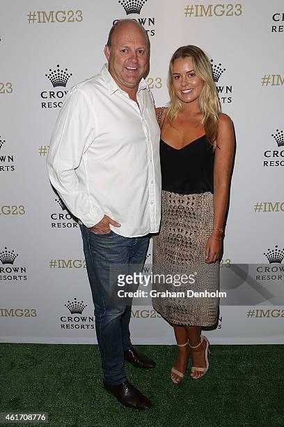 Billy Brownless and daughter Lucy Brownless arrive for Crown's IMG@23 Tennis Players' Party at Crown Entertainment Complex on January 18, 2015 in...