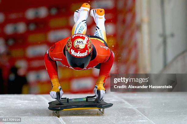 Axel Jung of Germany competes during the Viessmann FIBT Skeleton World Cup at Deutche Post Eisarena on January 17, 2015 in Koenigssee, Germany.