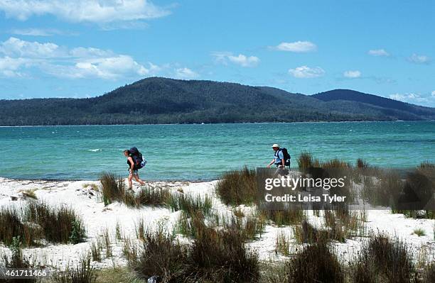 Guests on the Maria Island Walk traverse one of the most southern beaches of Maria Island to their night's camp. The latest trend on the Tasmanian...