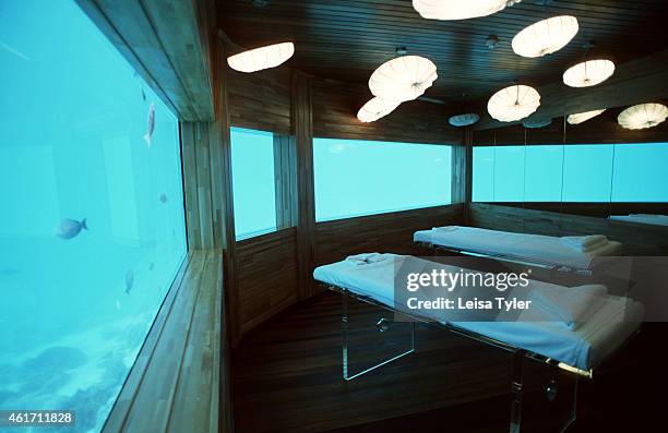 The underwater spa at Huvafenfushi, a new resort on Male Atoll, the Maldives. Classified as six stars, Huvafenfushi is one of many super deluxe...