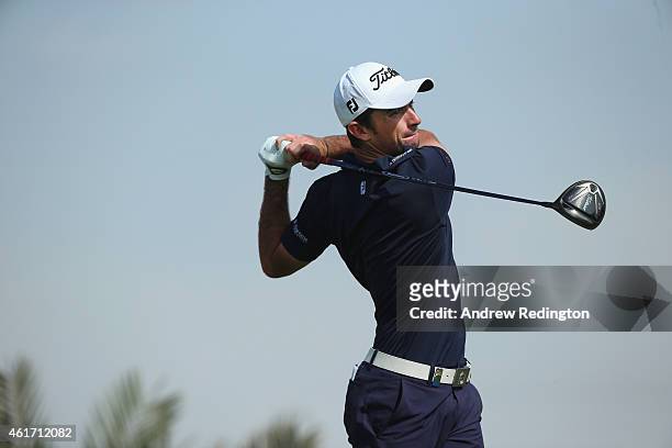 Gary Stal of France hits his tee-shot on the third hole during the final round of the Abu Dhabi HSBC Golf Championship at the Abu Dhabi Golf Cub on...