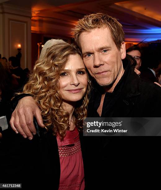 Actress Kyra Sedgwick and her husband actor Kevin Bacon pose at the Fox Winter TCA All-Star Party at the Langham Huntington Hotel on January 17, 2015...