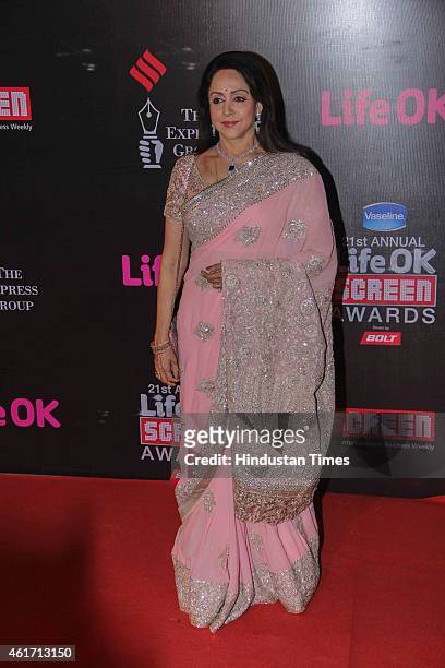 Bollywood actor and BJP MP Hema Malini during the 21st Annual Life OK Screen Awards at Bandra Kurla Complex on January 14, 2015 in Mumbai, India.