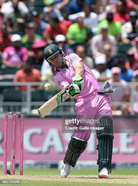 De Villiers of South Africa goes to the fastest one-day 50 off 16 balls during the 2nd Momentum ODI between South Africa and West Indies at Bidvest...