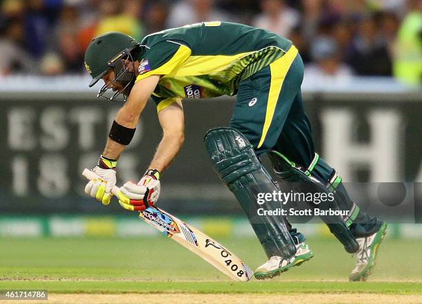 Glenn Maxwell of Australia bats during the One Day International match between Australia and India at the Melbourne Cricket Ground on January 18,...