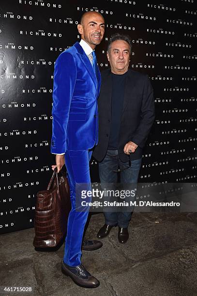 Enzo Miccio and Saverio Moschillo attend the John Richmond Show during the Milan Menswear Fashion Week Fall Winter 2015/2016 on January 18, 2015 in...