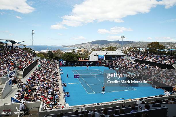 General view of the singles final match between Klara Zakopalova of the Czech Republic and Garbine Muguruza of Spain during day seven of the Moorilla...