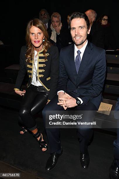 James Ferragamo and Anna Dello Russo attend the Salvatore Ferragamo show as part of Milan Menswear Fashion Week Fall Winter 20125/2016 on January 18,...