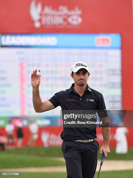 Gary Stal of France on the 18th green during the final round of the Abu Dhabi HSBC Golf Championship at the Abu Dhabi Golf Club on January 18, 2015...