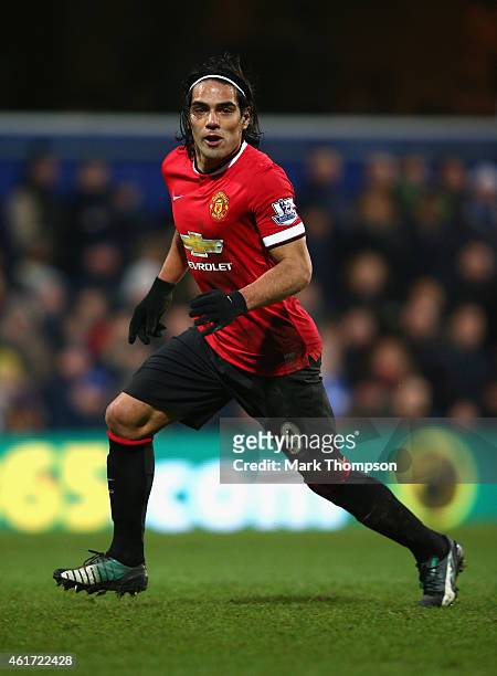 Radamel Falcao of Manchester United in action during the Barclays Premier League match between Queens Park Rangers and Manchester United at Loftus...