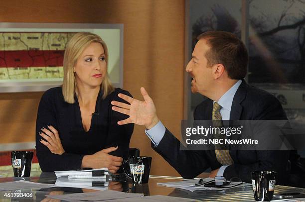 Pictured: Carol Lee White House Correspondent, The Wall Street Journal, left, and moderator Chuck Todd, right, appear on "Meet the Press" in...