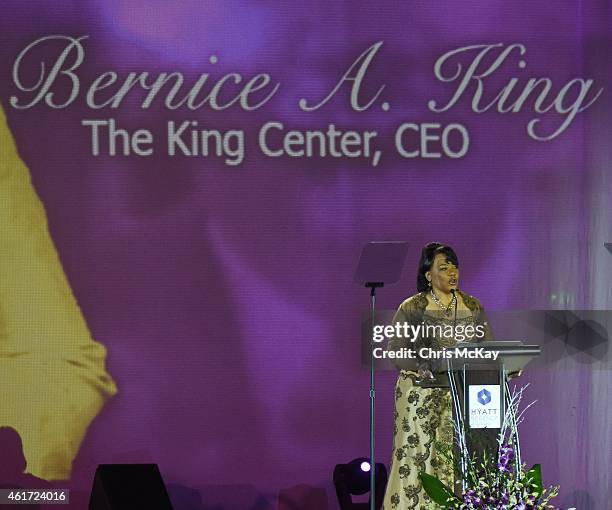 Dr. Bernice A. King, daughter of Martin Luther King, Junior and Chief Executive Officer of The King Center speaks during The Annual Salute To...