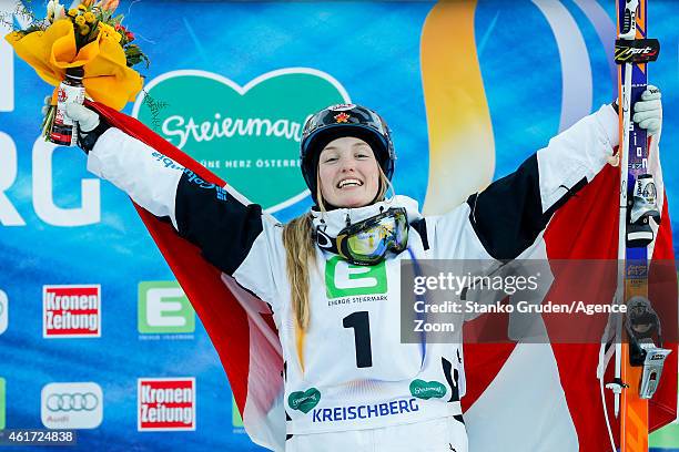 Justine Dufour-Lapointe of Canada takes 1st place during the FIS Freestyle Ski World Championships Men's and Women's Moguls on January 18, 2015 in...