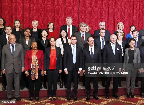 France's Defence minister Jean-Yves Le Drian, Justice minister Christiane Taubira, minister for Ecology, Sustainable Development and Energy Segolene...