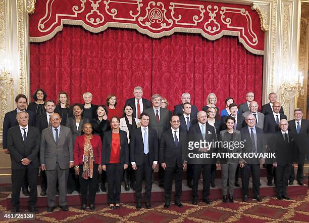 France's Labour minister Francois Rebsamen, Defence minister Jean-Yves Le Drian, Justice minister Christiane Taubira, minister for Ecology,...