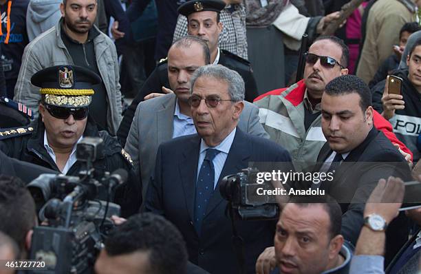 Former secretary-general of the Arab League Amr Moussa attends the funeral of Egyptian actress Faten Hamama, died at the age of 84, in 6th of October...