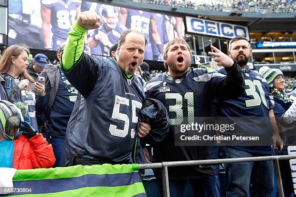 Seattle Seahawks fans get ready for the 2015 NFC Championship game against the Green Bay Packers at CenturyLink Field on January 18, 2015 in Seattle,...