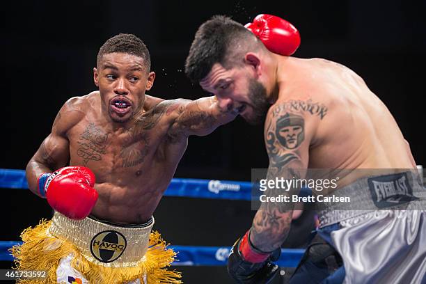 Willie Monroe, Jr. Throws with a left against Bryan Vera during their Middleweight Championship match during ESPN's Friday Night Fights on January...