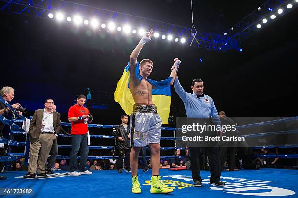 Taras Shelestyuk defeats Antonio Fernandez with a quick TKO on ESPN's Friday Night Fights on January 16, 2015 at Turning Stone Casino in Verona, New...