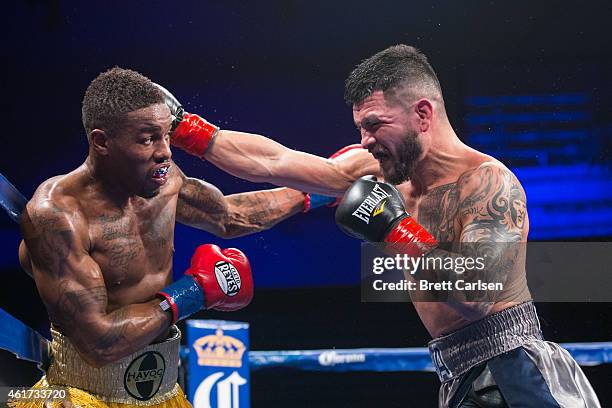 Willie Monroe, Jr. Trades blows with Bryan Vera during the 10th round of their Middleweight Championship match during ESPN's Friday Night Fights on...