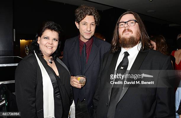 Jane Pollard, Jonathan Glazer and Iain Forsyth attend an after party following The Critics' Circle Film Awards at The May Fair Hotel on January 18,...