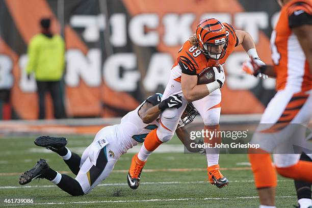 Ryan Hewitt of the Cincinnati Bengals runs the football upfield during the game against the Jacksonville Jaguars at Paul Brown Stadium on November 2,...