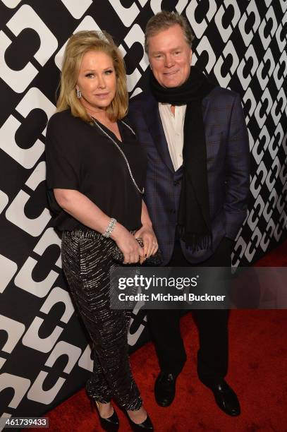 Kathy Hilton and Rick Hilton attend Diane Von Furstenberg's Journey of A Dress Exhibition Opening Celebration at May Company Building at LACMA West...