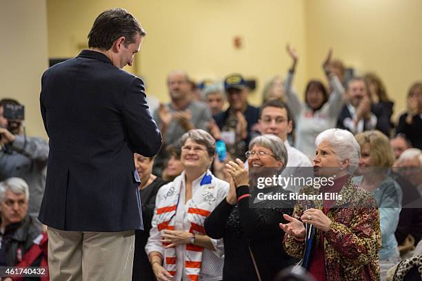Senator Ted Cruz receives a standing ovation during his speech to the South Carolina Tea Party Coalition convention on January 18, 2015 in Myrtle...