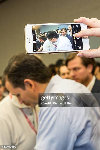 Senator Ted Cruz greets supporters at the South Carolina Tea Party Coalition convention on January 18, 2015 in Myrtle Beach, South Carolina. A...